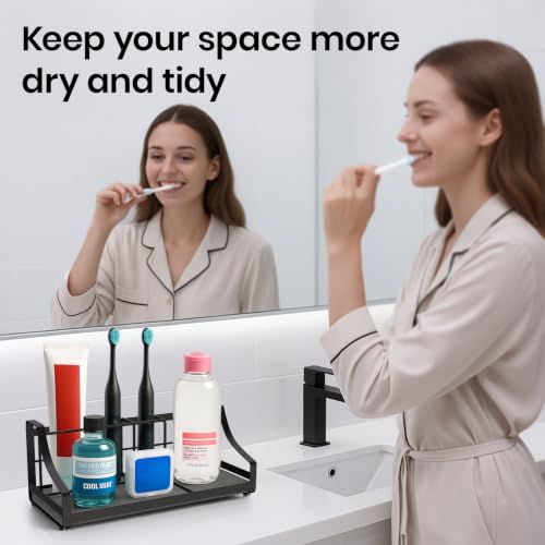 BOTEMY Toothbrush Holder with Instant Drying Stone - Bathroom Counter Organizer, Diatomite Electric Toothbrush Toothpaste Holders, Bathroom Sink Organizers and Storage,Black - size: X-Large