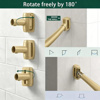 Gold Curved Shower Curtain Rod for Bathroom Bathtub 33-78 In Adjustable Curved Shower Rod, RustProof Stainless Steel Round Shower Rods for Stall,Extra Shower Space Expandable Need Drilling - color: Gold