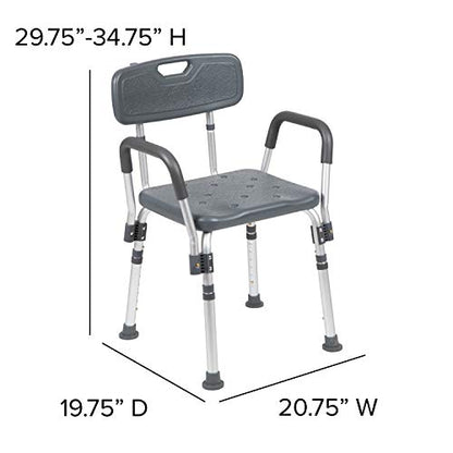 Flash Furniture HERCULES Series 300 Lb. Capacity Adjustable Gray Bath & Shower Chair with Quick Release Back & Arms - color: Grey