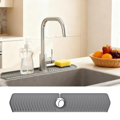 30 Inch Silicone Kitchen Sink Faucet Mat, Adjustable Waterproof Splash Guard Draining Mat Keep Countertops Dry (Gray) - color: Gray