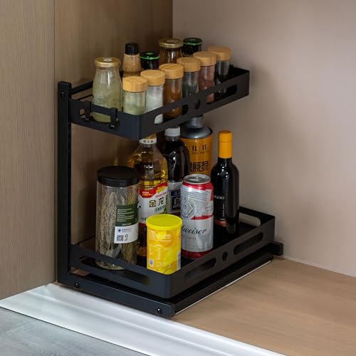 Adjustable Height Under Sink Pull-Out Organizer Sliding Shelf Rack Heavy-Duty Mesh Baskets for Kitchen & Bathroom Cabinets Ideal for Tall Bottles Cleaning Supplies & Tight Spaces, Set of 2 - size: Set of 2