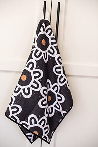 Kitchen Towels, Dish Towels for Kitchen, 2 Pc Kitchen Towel Set | Microfiber Waffle Towels, 16 x 26 inches, with Hanging Loops, Reusable Tea Towels, Cute Kitchen Towels - 2 Pack - color: Black