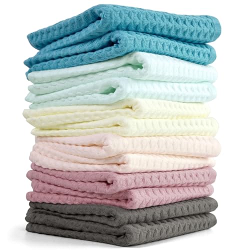Cleanbear Waffle Wash Cloths Set of 12-100% Cotton, 13” x 13”, 6 Colors | Soft Absorbent Washcloths for Body and Face, Lightweight & Quick Dry for Daily Bathroom Use - color: Cream-color, Piggy Pink, Seafoam Green, Light-brown, Light-turquoise, Pale-pink