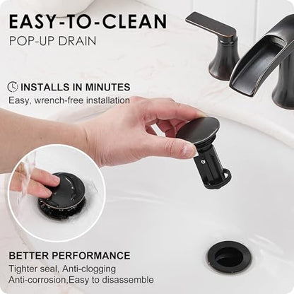 Oil Rubbed Bronze Bathroom Sink Faucet Widespread, 8 Inch Waterfall Faucet Bathroom 3 Hole with Pop-up Drain and cUPC Supply Lines, 2 Handles for Vanity, Restroom, Farmhouse, Brass Material - color: Oil Rubbed Bronze - Farmhouse