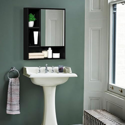 ChooChoo Bathroom Wall Mirror Cabinet, Medicine Cabinet with Storage Shelf | Over The Toilet Storage Cabinet, Adjustable Shelf, 6.3 x 21.6 x 24 Inches, Black - color: Black