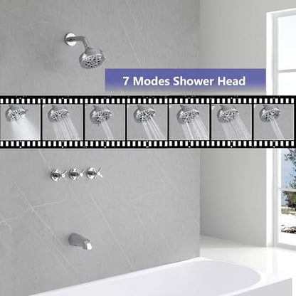 3 Handle Tub Shower Faucet Chrome Tub and Shower Trim Kit with Rough-in Valve Bathtub Shower Faucet Set with Tub Spout Wall Mounted - color: Chrome, style: Style A