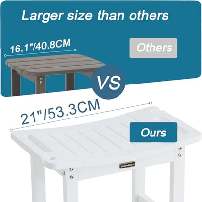 KaimuBench HDPS Curved Shower Bench Waterproof Bath Stool with Storage | Poly Shower Stool for Shaving Legs, Handles & Shower Head Holder, Adjustable Feet for Inside Shower, Non-Slip, Anti-Rotting - color: White
