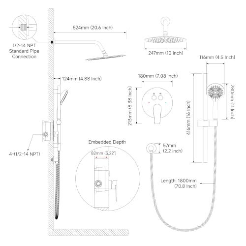SR SUN RISE Shower System: 10 Inch Rainfall Shower Head with Handheld Combo Set - Slide Bar Bathroom Shower Faucet Set Wall Mounted (Valve and Trim Kit Included) - Brushed Nickel - color: Brushed Nickel