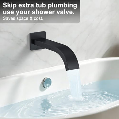 Matte Black Rainfall Shower System – Complete Spa Faucet Set with Handheld Sprayer & Mixer Valve – Tub Spout High Pressure Bathroom Fixture Trim Kit - color: Matte Black, size: 6''+12''+Bathtub Faucet