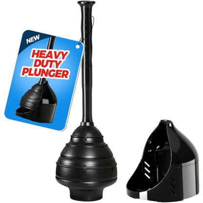 FORASTO Toilet Plunger with Holder,Powerful Clog Removal,Heavy Duty Plunger | Plungers for Bathroom,Bathroom Accessories,Cleaning Supplies,Home Essentials,Bathroom Decor,Toilet Bowl Cleaners,Black
