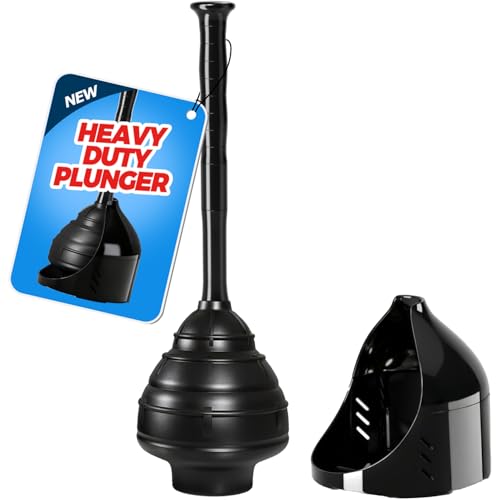 FORASTO Toilet Plunger with Holder,Powerful Clog Removal,Heavy Duty Plunger | Plungers for Bathroom,Bathroom Accessories,Cleaning Supplies,Home Essentials,Bathroom Decor,Toilet Bowl Cleaners,Black