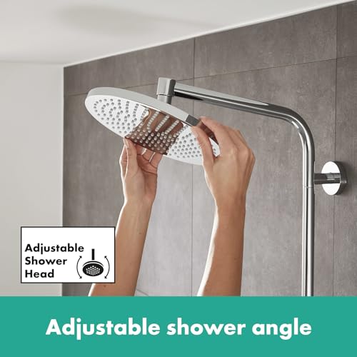 Hansgrohe Crometta S - Thermostat Shower System With Rainfall Head (⌀ 240 mm), Hand Shower (1 Spray), Hose, Rail and Round Head (1 Spray), Chrome, 27268000 - size: with thermostat, style: 1 spray mode + EcoSmart water saving
