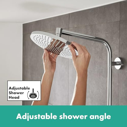 Hansgrohe Crometta S - Thermostat Shower System With Rainfall Head (⌀ 240 mm), Hand Shower (1 Spray), Hose, Rail and Round Head (1 Spray), Chrome, 27268000 - size: with thermostat, style: 1 spray mode + EcoSmart water saving