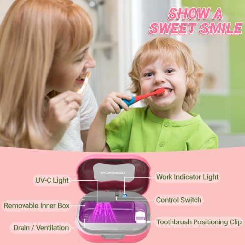 MONESAO Toothbrush Sanitizer Covers, Toothbrush Case with Violet Light | Rechargeable Cleaner Case - Auto Home Travel Tooth Brush Cap Box for Any Electric and Manual Toothbrushes (Pink) - color: Pink