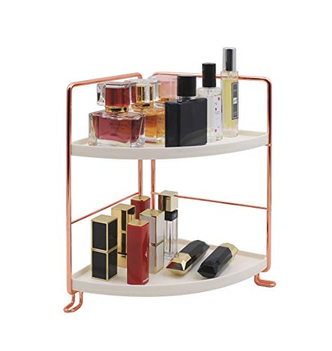 2-Tier Bathroom Countertop Organizer - Vanity Tray Cosmetic & Makeup Storage- Kitchen Spice Rack Standing Shelf - Corner Storage Shelf, Rose Gold - color: Rose Gold
