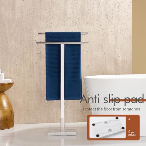KOKOSIRI Floor Stand Towel Rack for Bathroom 2-Tier Free Standing Towel Holder with Heavy Marble Base Thicken Steady Design Polished Chrome Stainless Steel THS0005-CH - color: Polished Chrome
