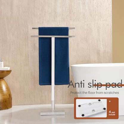 KOKOSIRI Floor Stand Towel Rack for Bathroom 2-Tier Free Standing Towel Holder with Heavy Marble Base Thicken Steady Design Polished Chrome Stainless Steel THS0005-CH - color: Polished Chrome