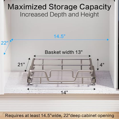 Kitchen Cabinet Pull Out Shelf and Drawer Organizer Slide Out Pantry Storaqe Basket in Multiple Sizes (14" W x 21",1 Tier) - size: 14" W x 21" Dx4"
