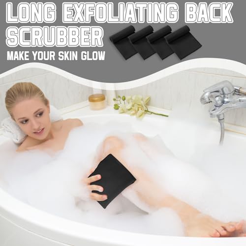 Tatuo 5 Pieces Korean Exfoliating Washcloth | Body Back Scrubber, Japanese Italy Exfoliating Cloth 35.6 Inch Long for Deep Cleansing, Remove Dead Skin, for Men Women - color: Black