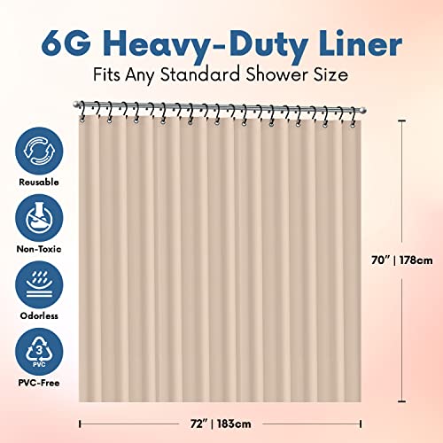 No Smell Shower Curtain Liner 72x72 Beige - PEVA Plastic Shower Curtain for Bathroom, PVC-Free Waterproof Sand Shower Liner with Metal Grommets and Magnet-Weighted Bottom Hem - Washable Liner - color: Sand