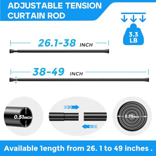 Spring Tension Curtain Rod 28-48 Inch, 6 Pack Tension Rods, Black | No Drill, PVC Anti-Slip Caps, Rust Resistant, Stylish, Cost Effective, Fits Window Kitchen Curtain Doorway Bathroom Closet - color: Black, size: 28-48 inch-6Pack