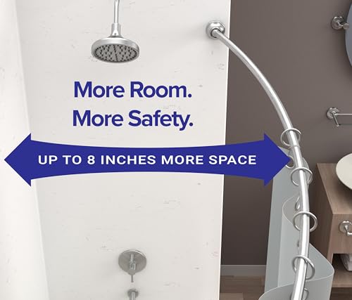 Gatco 827SN Modern Minimalist Curved Shower Rod Set, 42"-72", Satin Nickel | Wall Mount Adjustable Length Stainless Steel Shower Curtain Rod | Expands Shower Space Up To 8 Inches - color: Satin Nickel