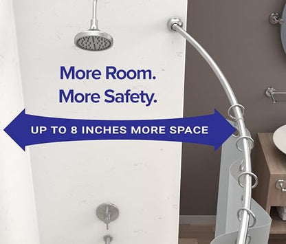 Gatco 827SN Modern Minimalist Curved Shower Rod Set, 42"-72", Satin Nickel | Wall Mount Adjustable Length Stainless Steel Shower Curtain Rod | Expands Shower Space Up To 8 Inches - color: Satin Nickel