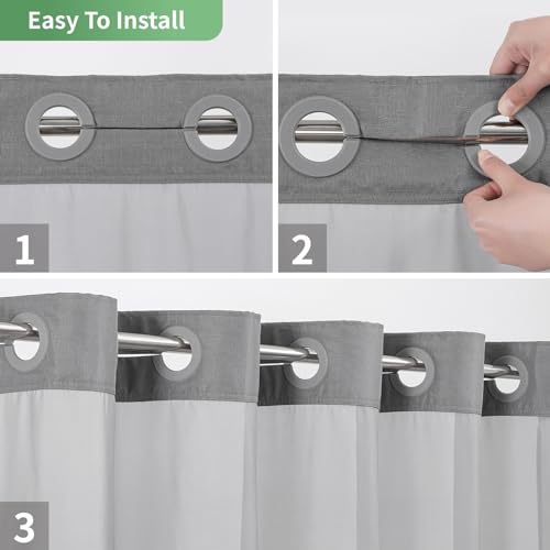 eachope Grey No Hook Shower Curtain with Snap-in Fabric Liner Set,Slub Textured Fabric Shower Curtains for Bathroom,Hotel Style Modern Shower Curtain,Water Repellent & Washable,71x74(72) | Hotel Style Fabric with See-Through Top Window, Water Repellent &