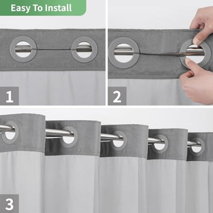 eachope Grey No Hook Shower Curtain with Snap-in Fabric Liner Set,Slub Textured Fabric Shower Curtains for Bathroom,Hotel Style Modern Shower Curtain,Water Repellent & Washable,71x74(72) | Hotel Style Fabric with See-Through Top Window, Water Repellent &