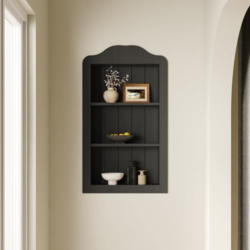 CJL 14''x24'' Recessed Medicine Cabinet, Solid Wood in-Wall Cabinet, Black | Victorian Bathroom Wall Niche Shelf, 3-Tier, No MDF, Fully Assembled - color: Black, size: 14"x24"x3.75"