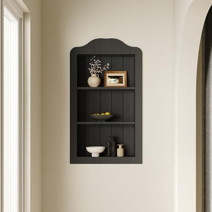CJL 14''x24'' Recessed Medicine Cabinet, Solid Wood in-Wall Cabinet, Black | Victorian Bathroom Wall Niche Shelf, 3-Tier, No MDF, Fully Assembled - color: Black, size: 14"x24"x3.75"