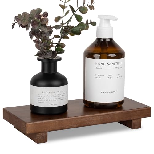 Bathroom Tray Wood Riser Kitchen Decor Soap Holder, 10" x 4.5" Walnut | Waterproof, Easy Clean, Wooden Pedestal Stand Accessories for Office Desk, Bathroom, Vanity, Counter, Sink - color: Walnut, size: 10" x 4.5" x 1.6"