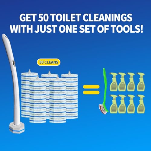 Disposable Toilet Brush Cleaning System with 50pcs Refills Pads Replacement Heads, Toilet Cleaning Stick, Wall Mounted Wand Kit Bathroom Maintenance, Toilet Bowl Cleaner Brush Holder and Set - style: Toilet brush + 50 refills