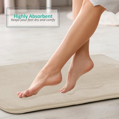 Clara Clark Bathroom Rugs, Velvet Memory Foam Bath Mat, Non-Slip Bath Rugs, Machine Wash, Dries Quickly, Ultra Soft Plush Bath Mats for Bathroom, - color: Linen