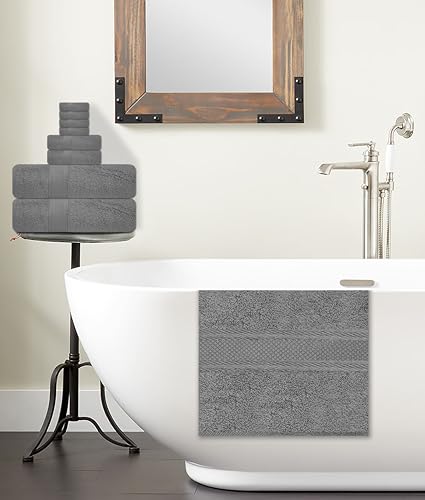 ELITE 8-Piece Zero Twist Cotton Bath Towel Set – 100% Cotton Luxury Towels – Ultra Soft, Fluffy & Absorbent – Quick Dry, Durable & Fade Resistant – Spa Quality Bath, Hand & Washcloth Set (Grey) - color: Grey
