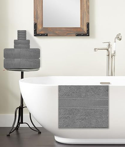 ELITE 8-Piece Zero Twist Cotton Bath Towel Set – 100% Cotton Luxury Towels – Ultra Soft, Fluffy & Absorbent – Quick Dry, Durable & Fade Resistant – Spa Quality Bath, Hand & Washcloth Set (Grey) - color: Grey