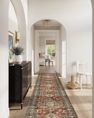 Lahome Oriental Hallway Runner Rug, 2.5x10 Washable Runner for Laundry Room | Ultra-Thin Bedroom Entryway Soft Long Carpet for Kitchen Bathroom Laundry Room Eleanor Brick, Red - color: Brick Red, size: 2.5' x 10' (Runner)