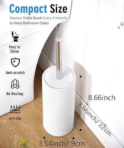 Matt White Ceramic Toilet Brush and Holder Set | Durable Bristles Non Scratch Toilet, Long Stainless Steel Handle, Freestanding Toilet Bowl Cleaners Brush - color: Matt White, size: Set/1