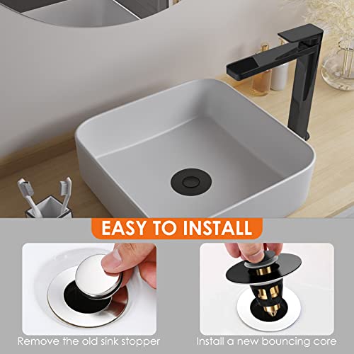 Universal Bathroom Sink Stopper, Basin Pop-up Bathroom Sink Drain Strainer, Bathroom Drain Stopper with Stainless Steel Hair Catcher for 1.1-1.5 Inch Drain(1 PCS, Black) - color: Matte Black