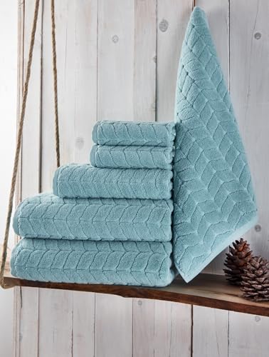 BAGNO MILANO Certified Organic Turkish Cotton Bath Towels, Luxury Jacquard Absorbent, Ultra Soft-Plush Organic Towel Set (Aqua Green, Towel Set of 6) - color: Aqua Green