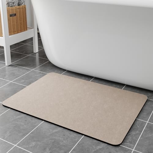 Bath Rugs 24x17-Diatomaceous Earth Stone Bath Mats for Bathroom,Taupe | Quick Dry Absorbing Diatomite Bathroom Rugs Rubber Non Slip Thin Bathroom Mat Fit Under Door, Bath Mats for Bathroom Floors - color: Taupe, size: 24" x 17" (Rectangular)