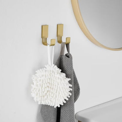 Brass Towel Hook, Bathroom Robe Coat Clothes Hook, Brushed Gold 2 Pack | Wall Mounted with Screws for Bathroom, Kitchen, Hotel, Garage, Laundry, Square Coat and Hat Hooks, Rustproof & High Quality - color: Brushed Gold, size: 2 Pack