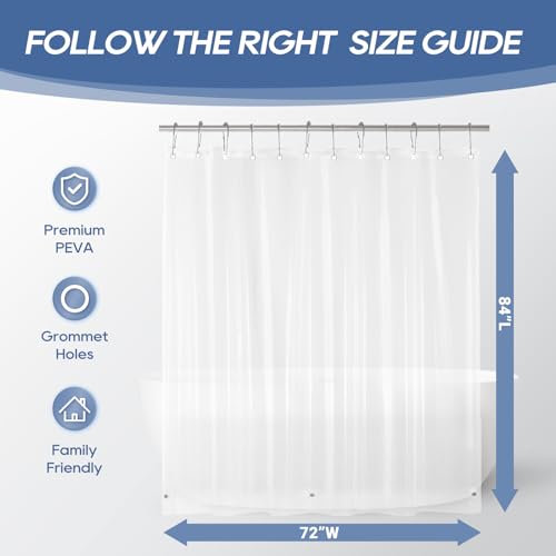 downluxe Clear Shower Curtain Liner with Magnets, Clear Shower Liner, 72" W x 84" L Lightweight Shower Curtains for Bathroom - color: Clear, size: 72"W x 84"L (Pack of 1)