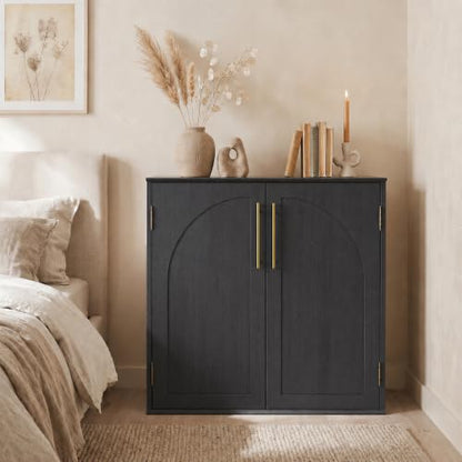 Sideboard Buffet Cabinet with Storage, 31.5" Modern Arched Accent Console Cabinet Credenza for Dining Room Entryway Living Room Furniture, Black - color: Black