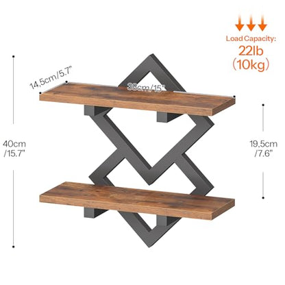 HOOBRO 15" Floating Shelves for Wall, Set of 2 Wall shelf, 2-Tier Hanging Shelves, Wall Mounted Storage Shelf, Display Rack, for Living Room Bedroom Kitchen Bathroom, Rustic Brown and Black BF14BJP201 - color: Rustic Brown + Black