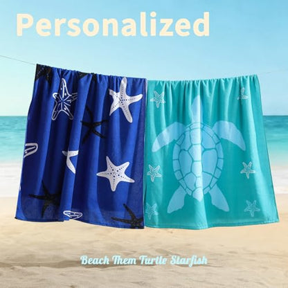 Oversized Beach Towels 4 Pack,40”x70” Microfiber Thin Large Beach Towel Set for Adults Travel Camping Swimming,Turtle Starfish Them Sand Free Quick Dry Lightweight XL Pool Towels -Blue & Green Pine - color: Blue, Green Pine