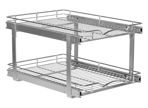 2-Tier Pull-Out Cabinet Organizer for Kitchen, 24" W x 21”D x 16.5" H | Full-Extension Sliding Shelves, Holds 100 lbs, Easy Install for Kitchen, Pantry & Under Sink Cabinets - size: 24 Inch
