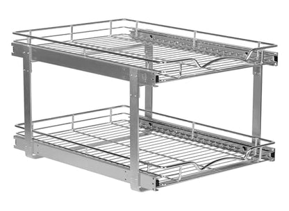 2-Tier Pull-Out Cabinet Organizer for Kitchen, 24" W x 21”D x 16.5" H | Full-Extension Sliding Shelves, Holds 100 lbs, Easy Install for Kitchen, Pantry & Under Sink Cabinets - size: 24 Inch
