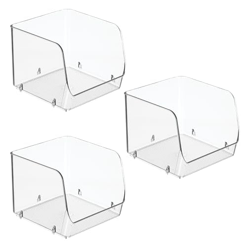 iDesign Stackable Open-Front Storage Bins, Set of 3, Clear | Kitchen and Pantry Organization - style: Pack of 3