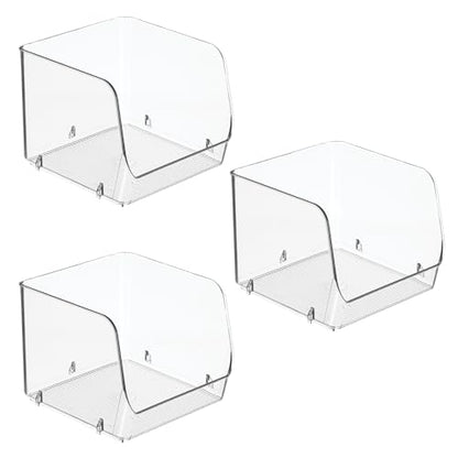 iDesign Stackable Open-Front Storage Bins, Set of 3, Clear | Kitchen and Pantry Organization - style: Pack of 3